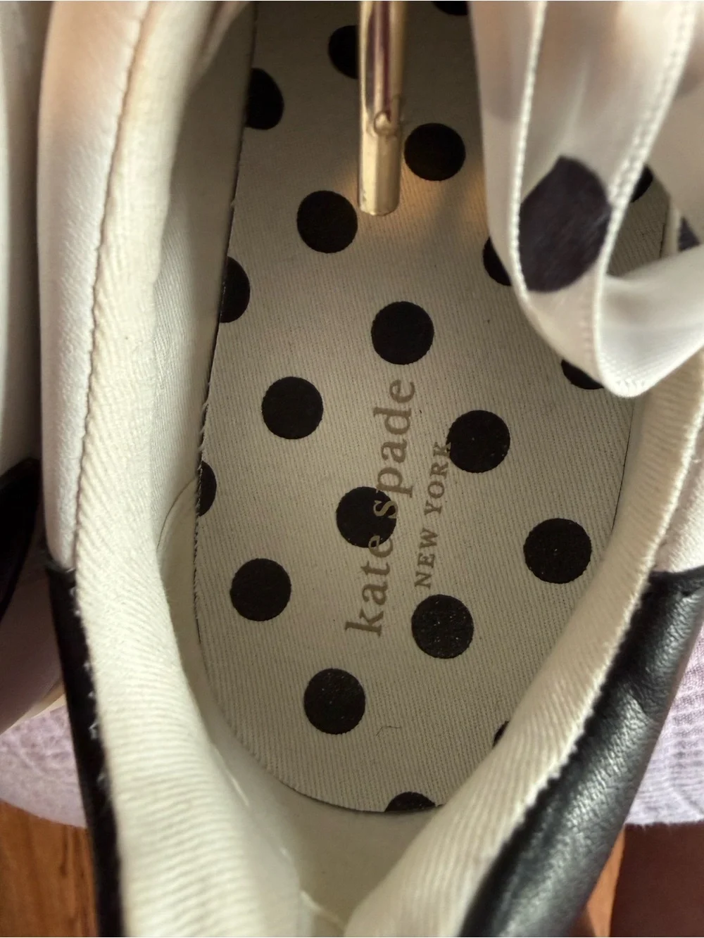 Kate Spade New York White Leather Lift Polka Dot Ribbon Sneakers Size 7.5